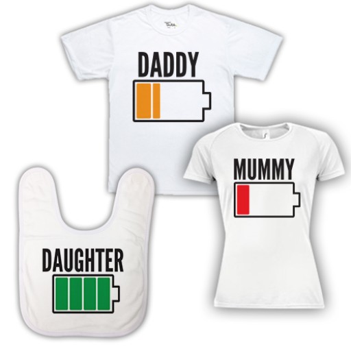 Triple Pack Baby Bib & T-Shirt- Dad Mum & Daughter Battery