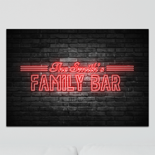 Aluminium Wall Art - Any Names Family Bar Neon
