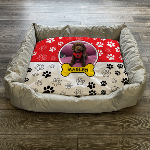 Personalised Dog Bed Paws Red