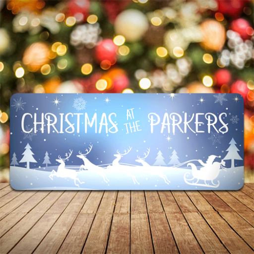 Personalised Christmas Sign Sleigh- Christmas At the Any Family (Blue)
