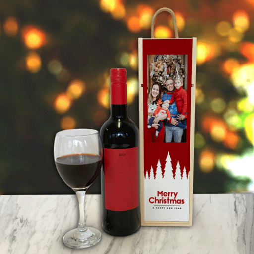  Personalised Wine Box Merry Christmas & Happy New Year Red Trees Photo Upload