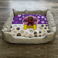 Personalised Dog Bed Paws & Bones Purple