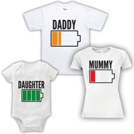 Triple Pack Baby Grow& T-Shirt- Dad Mum & Daughter Battery