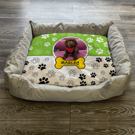 Personalised Dog Bed Paws & Bones Lime Green
