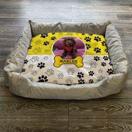 Personalised Dog Bed Paws & Bones Yellow 