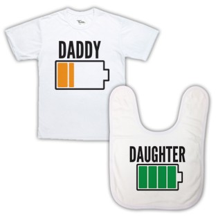 Double Pack Baby Bib & T-Shirts- Dad & Daughter Battery