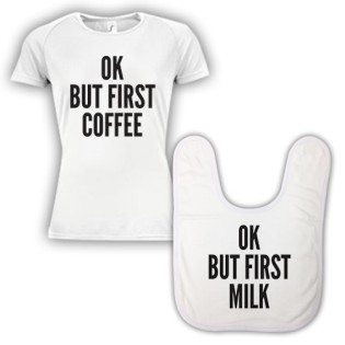 Double Pack Baby Bib & T-Shirt- Coffe 1st Milk 1st