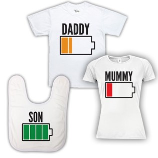 Triple Pack Baby Bib & T-Shirts- Dad, Mum & Son Battery