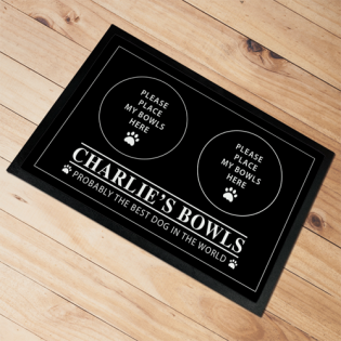 Personalised Pet Dog Mat Best Dog In The World With Bowls