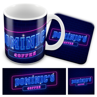 Personalised Mug & Coaster Set Neon Blue & Pink