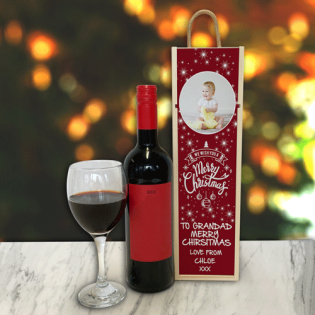 Personalised Wine Box Snow Flakes Red Photo Upload & Text